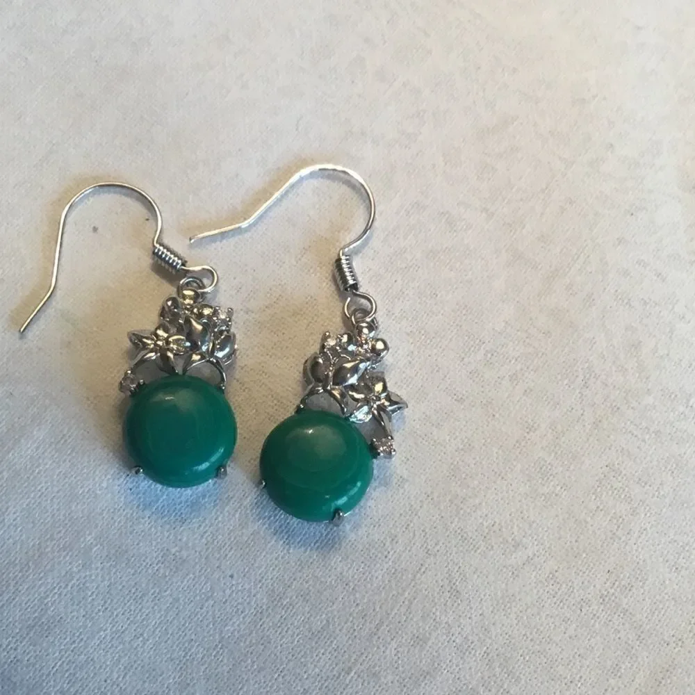 NWOT. Sterling Silver Malachite Type Earrings